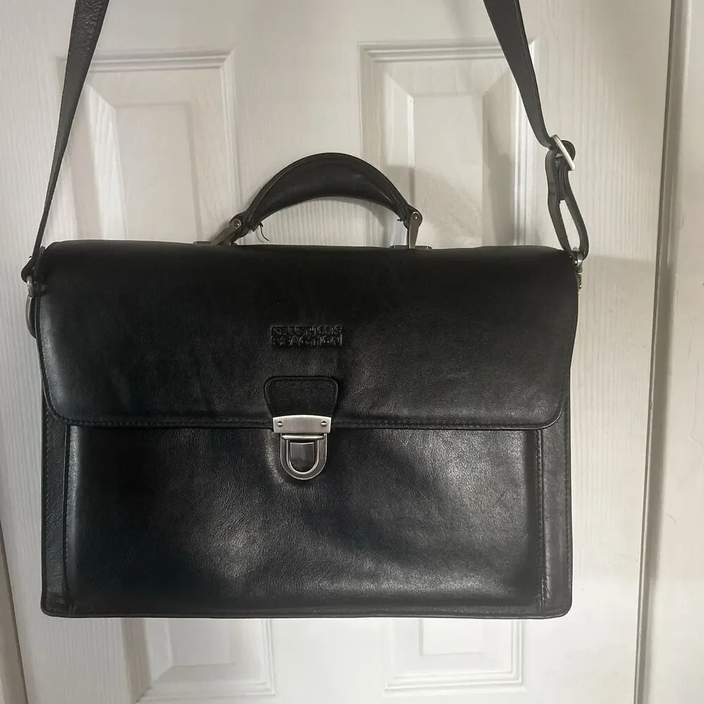 Kenneth Cole Reaction Laptop Briefcase Black Leather Mens Bag